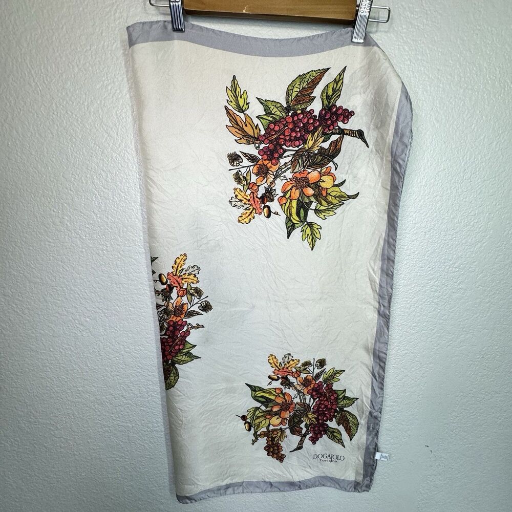 Made In Italy Silk Scarf Dogajolo Toscano Winery Floral 32x34 Elegant Travel